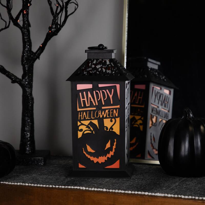 LED Lighted Jack-O-Lantern Happy Halloween Lantern - 11" - Black
