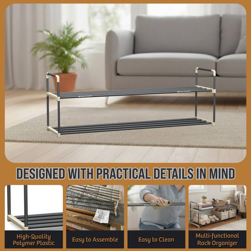 Shoe Rack - 2-Tier Shoe Organizer Shelf Holds 10 Pairs Sneakers, Heels, Boots by Home-Complete (Gray)