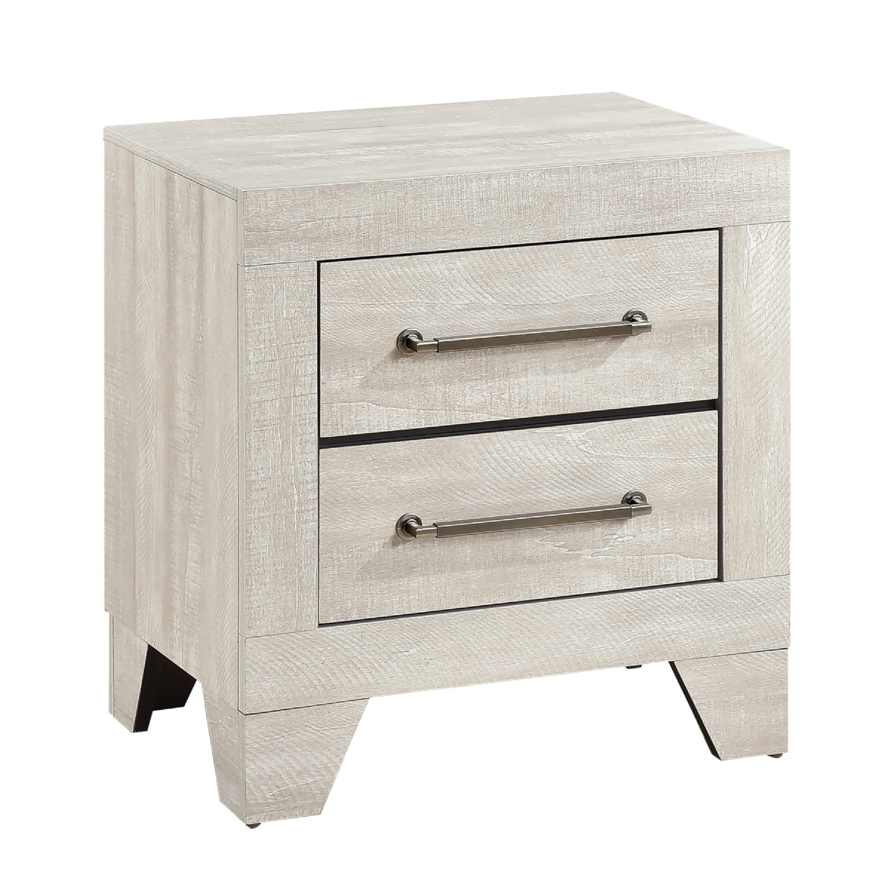 Benjara Ava Nightstand, 2 Drawers w Antique Silver Bar Handles, Dusty Gray