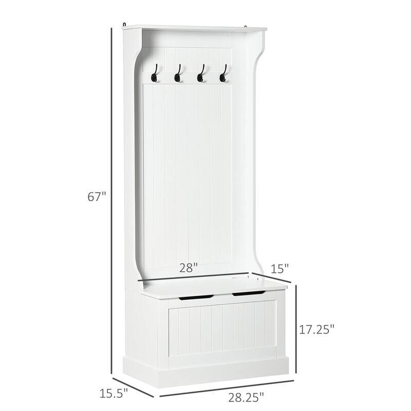 Hall Tree with Coat Rack,Storage and Sitting Bench,White