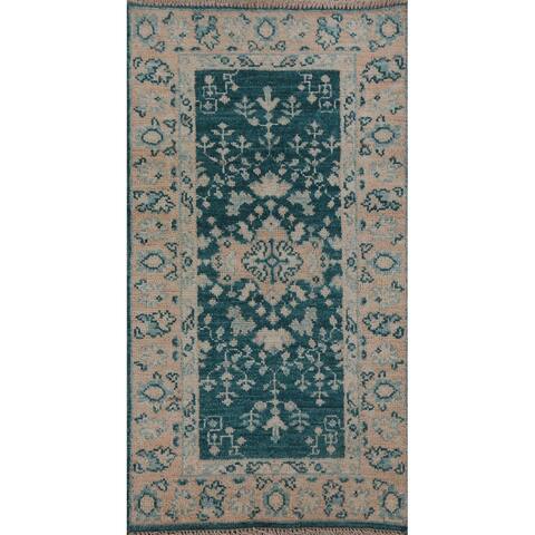 Geometric Oriental Oushak Turkish Traditional Wool Rug Hand-knotted - 1'11" x 3'9"