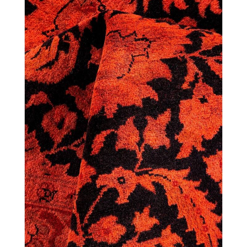 Overton Hand Knotted Wool Vintage Inspired Modern Contemporary Overdyed Orange Area Rug - 3' 2" x 4' 10"