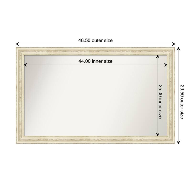Country White Wash Framed Non-Beveled Custom Wall Mirror, Bathroom Vanity Mirror - Outer Size: 48.5 x 29.5
