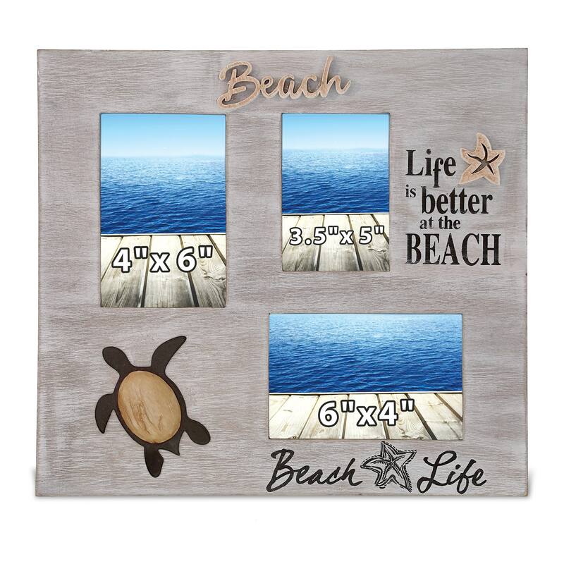 CoTa Global White Distressed Wood Coastal Sea Turtle Multi Photo Frame - 14 inches