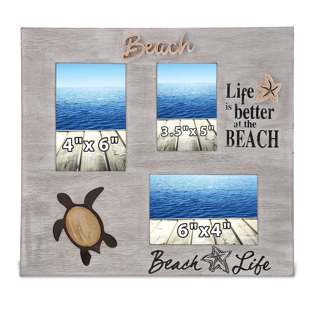 CoTa Global White Distressed Wood Coastal Sea Turtle Multi Photo Frame - 14 inches