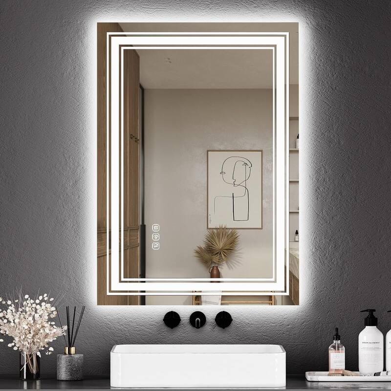 LED Bathroom Mirror with Lights,Anti-Fog,Dimmable,Backlit + Front Lit,Lighted Mirrors for Bathroom Wall - 20"*28"