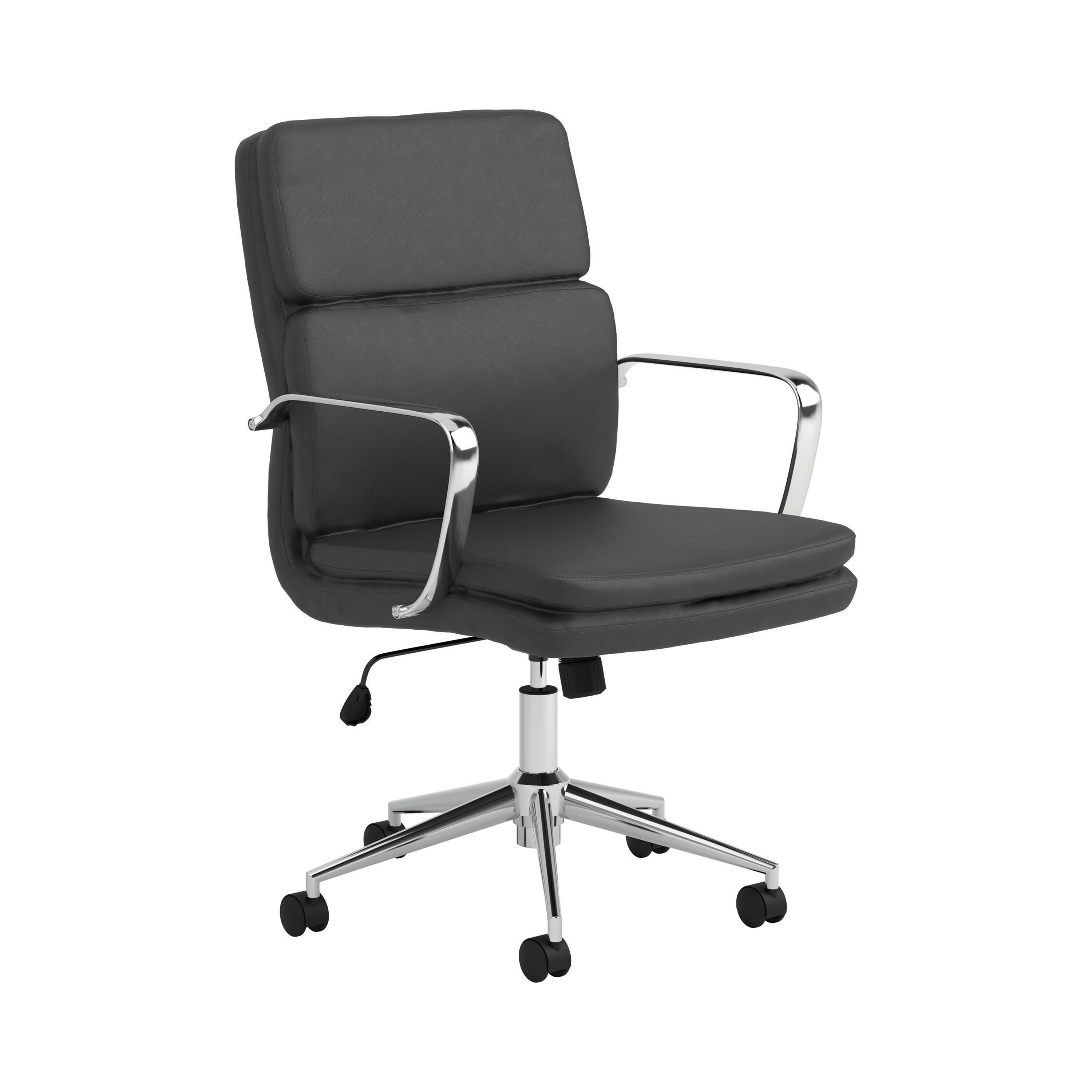Mid Back Stitched Adjustable Leatherette Office Chair, Black and Chrome -  Overstock - 31959648