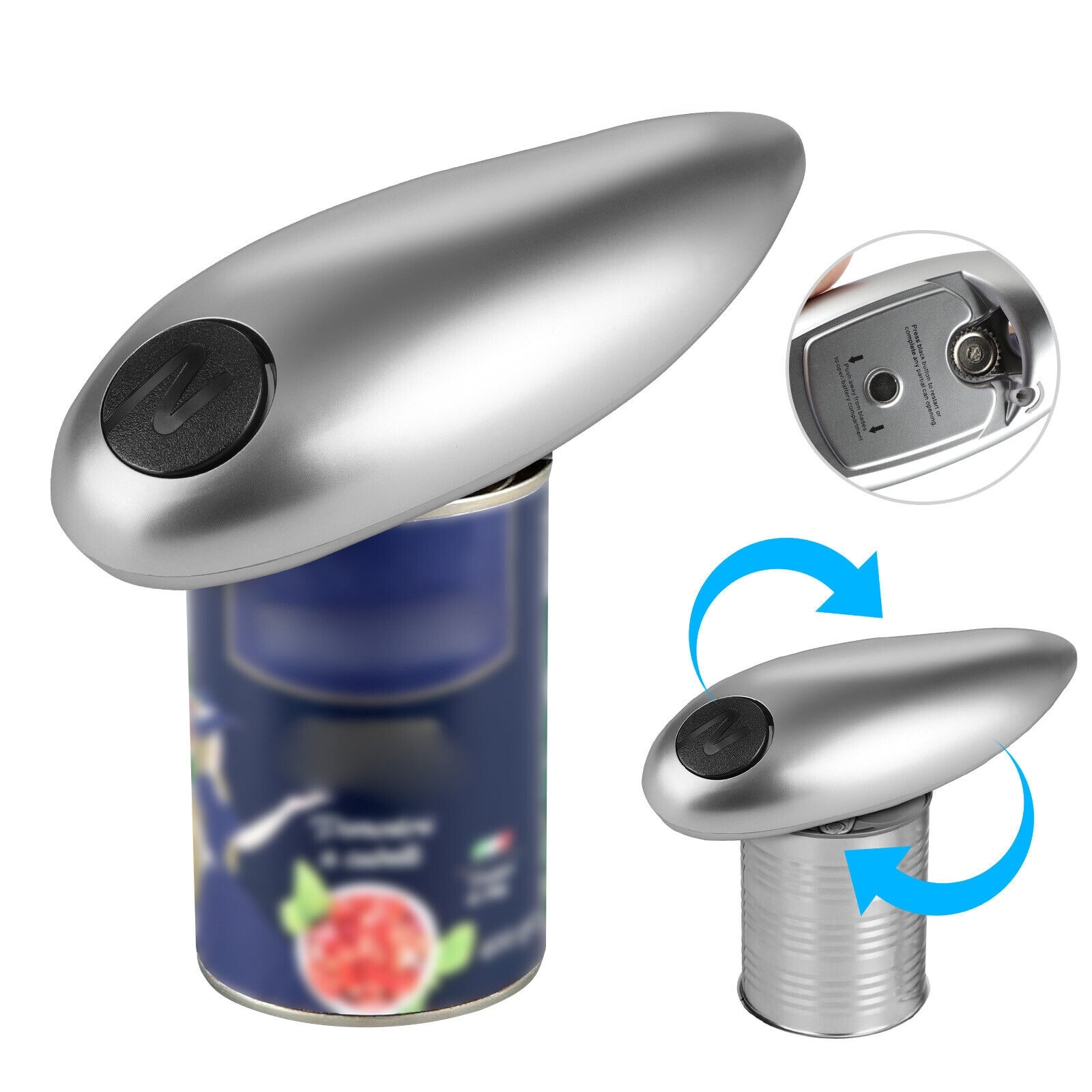 Hands Free Automatic Electric Can Opener Battery Operated Silver