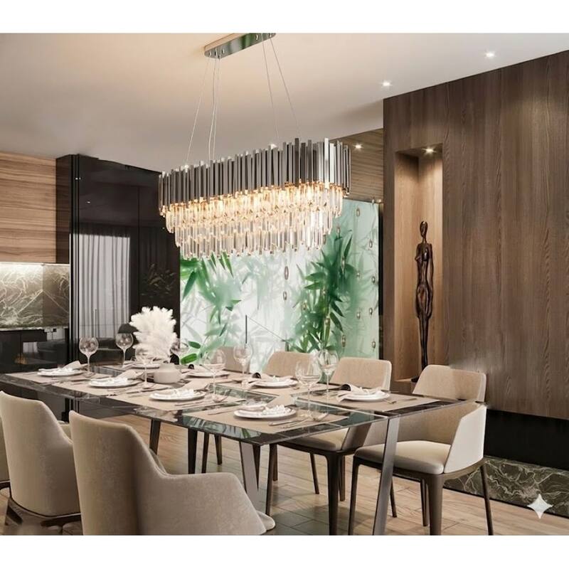 7-Light Chrome Chandelier With Clear Hanging Crystals