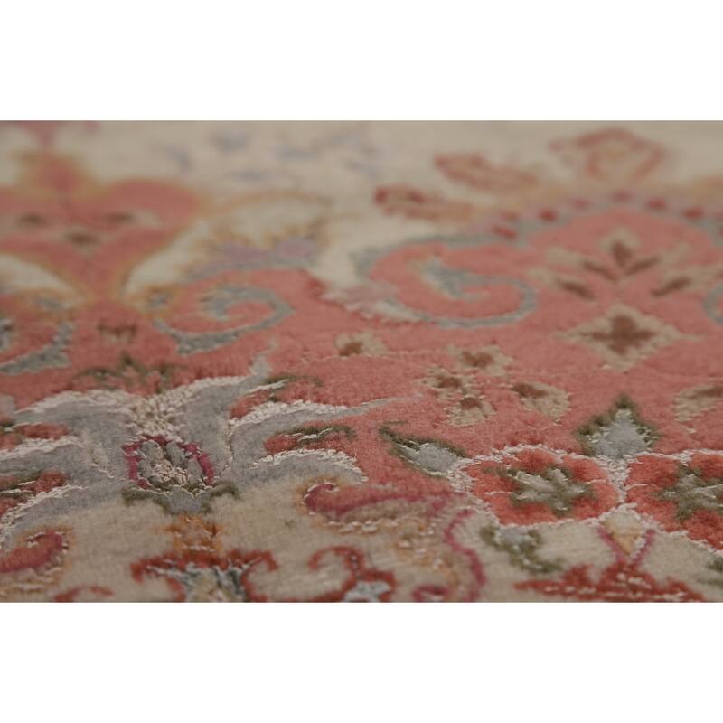 Wool & Silk Tabriz Persian Area Rug Hand-Knotted Floral Carpet - 6'6"x 9'8"