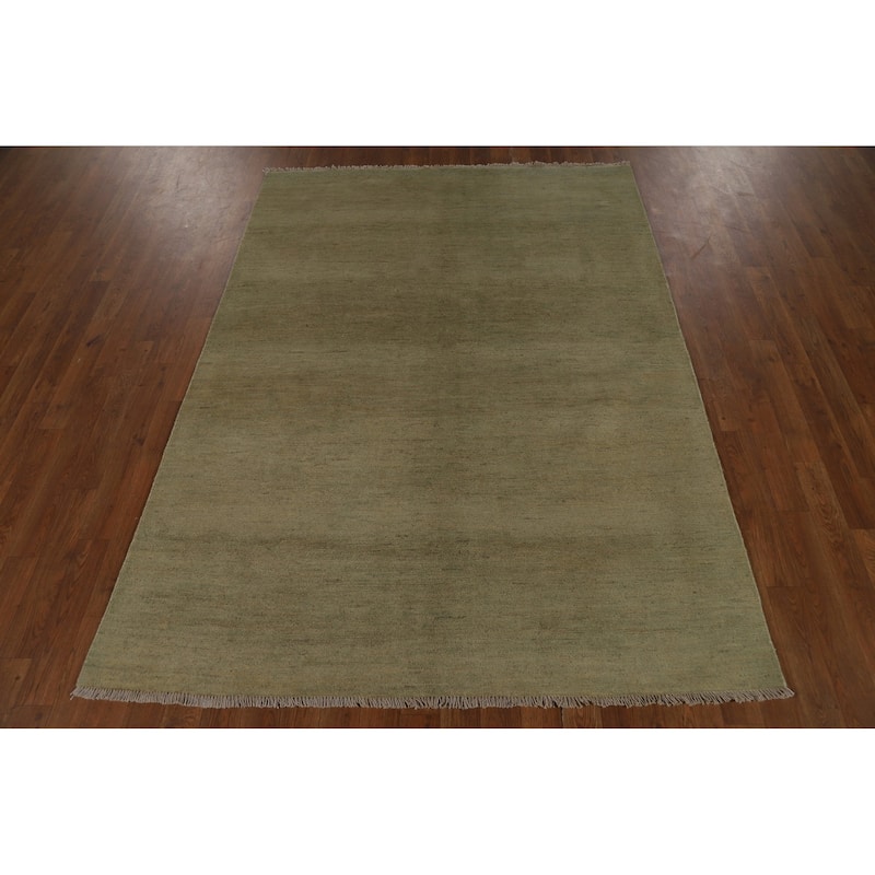 Sage Green Modern Gabbeh Oriental Area Rug Hand-Knotted Wool Carpet - 4'10" x 6'7"