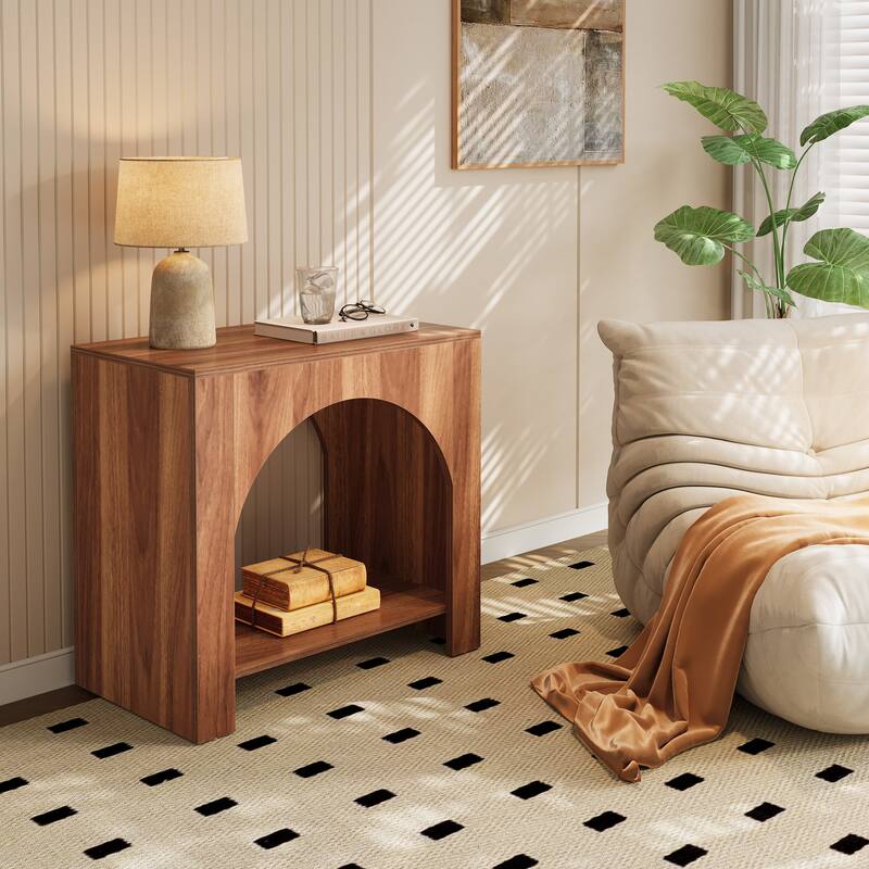 Nightstand 2 Tiers Side Table with Storage Shelf Farmhouse Bedside Table for Bedroom