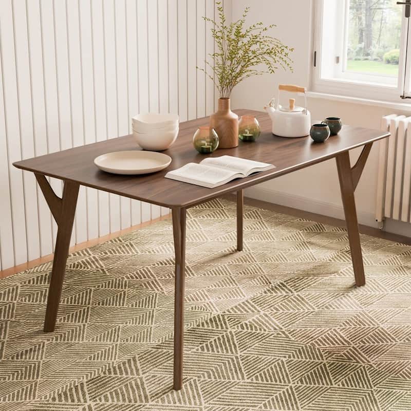 Rectangular Wooden Dining Table with Angled Legs in Walnut
