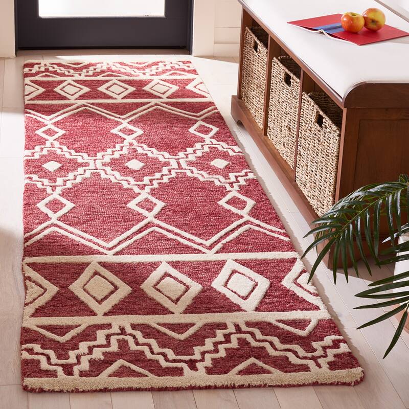 SAFAVIEH Handmade Abstract Zelina Modern Wool Rug - 2'3" x 8' Runner - Red/Ivory