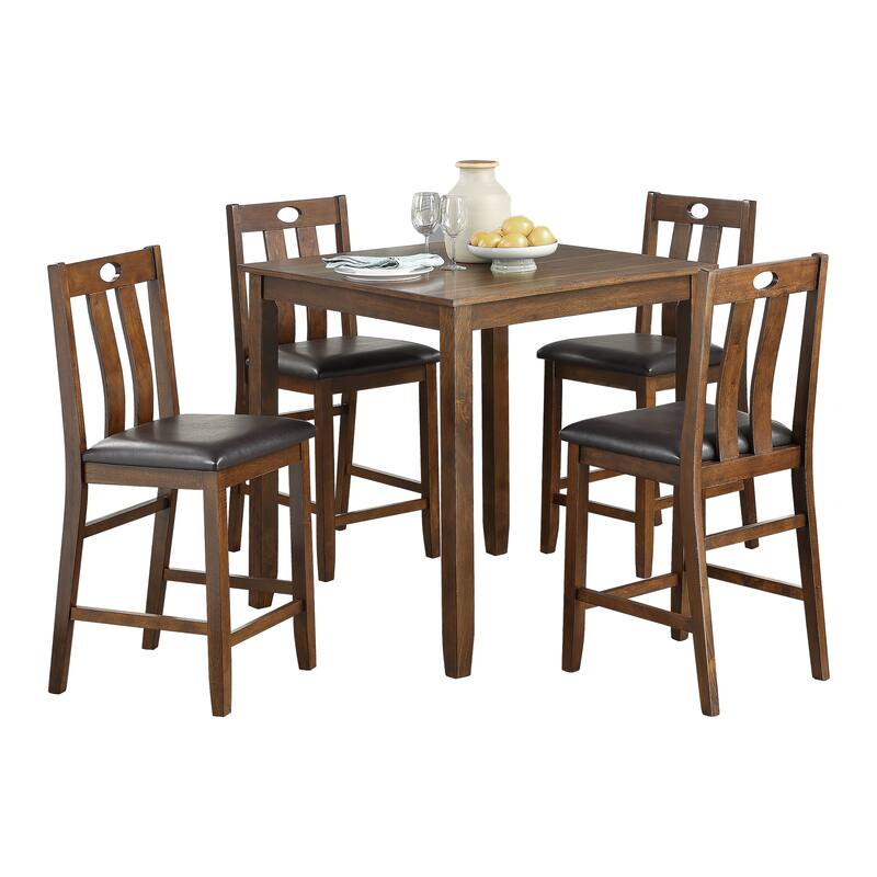 5 Piece Counter Height Dining Table Set, Wooden Kitchen Dining Room Furniture Set with Square Table and 4 Chairs