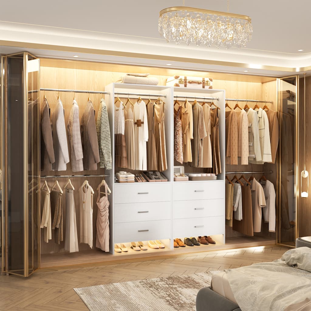 Cimly Set of 2 Closet Organizer System with Adjustable Hanging Rods and Drawers for Reach-in/ Walk-in Closet