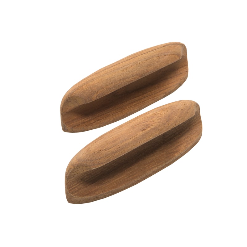 HomeRoots Set of Two Brown Wood Oval Drawer Pull Knobs - 4 in. x 0.32 in. x 1 in.