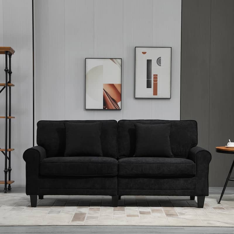 HOMCOM Modern Classic 3-Seater Sofa Corduroy Fabric Couch with Pine Wood Legs, Rolled Arms for Living Room, Black