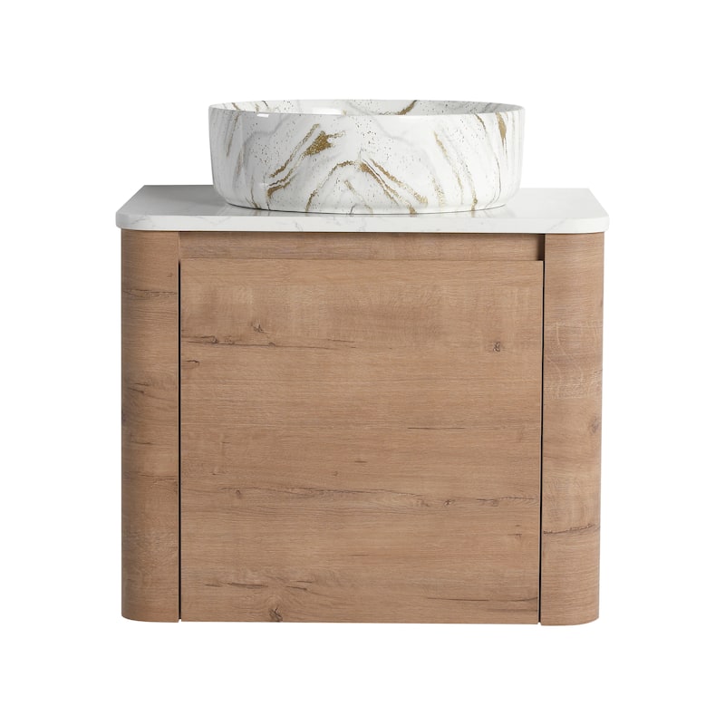 24'' Wall-Mounted Bathroom Vanity With Ceramic Art Sink & 1-Soft-Close Door,KD-Packing, Plywood