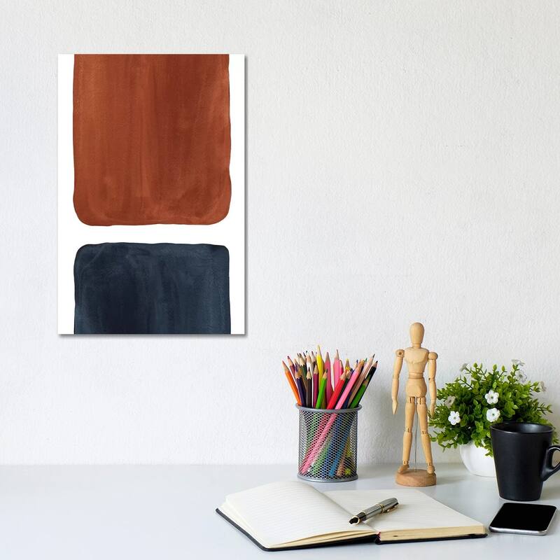 iCanvas "Navy Blue And Terracotta Geometric Watercolor" by Whales Way Canvas Print - 12x8x0.75