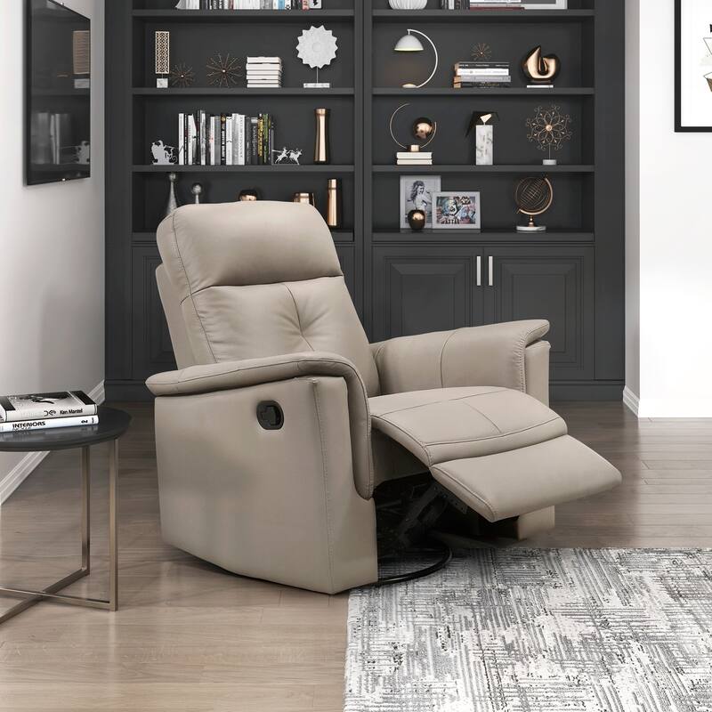 Silver Color Leather Upholstered Reclining Chair - Light Brown