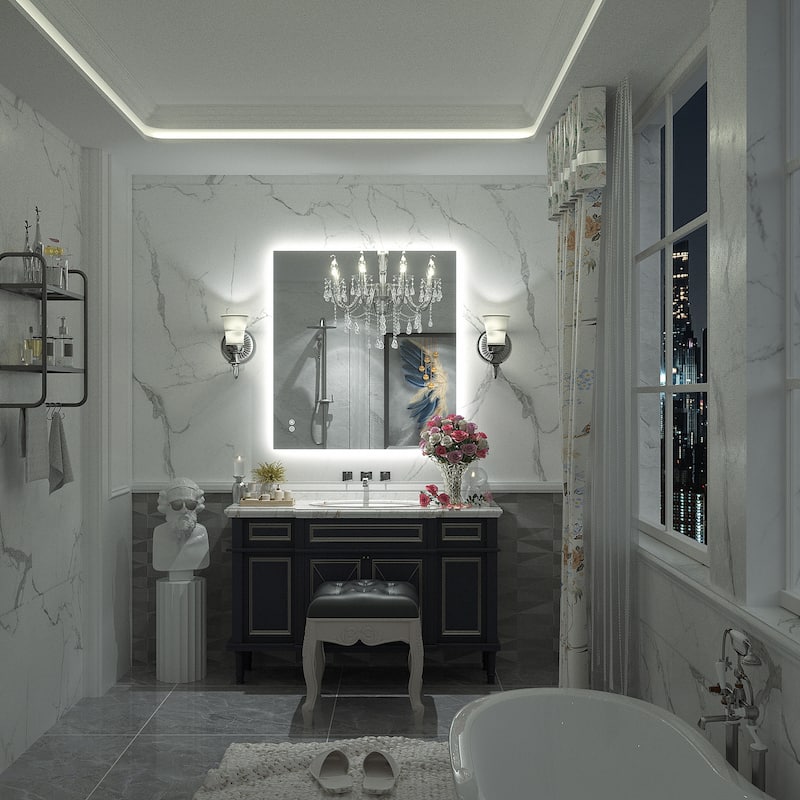 Frameless Anti-Fog 3 Colors Dimmable LED Backlit Wall Bathroom Vanity Mirror