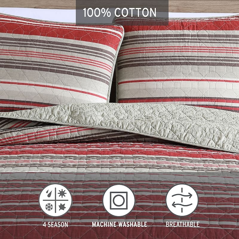 Eddie Bauer Yakima Valley Red Striped Cotton Quilt Set