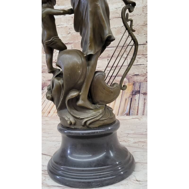 Fantasy Winged Fairy With Mythical Puti Baby Angel Sculpture Signed Moreau Decor