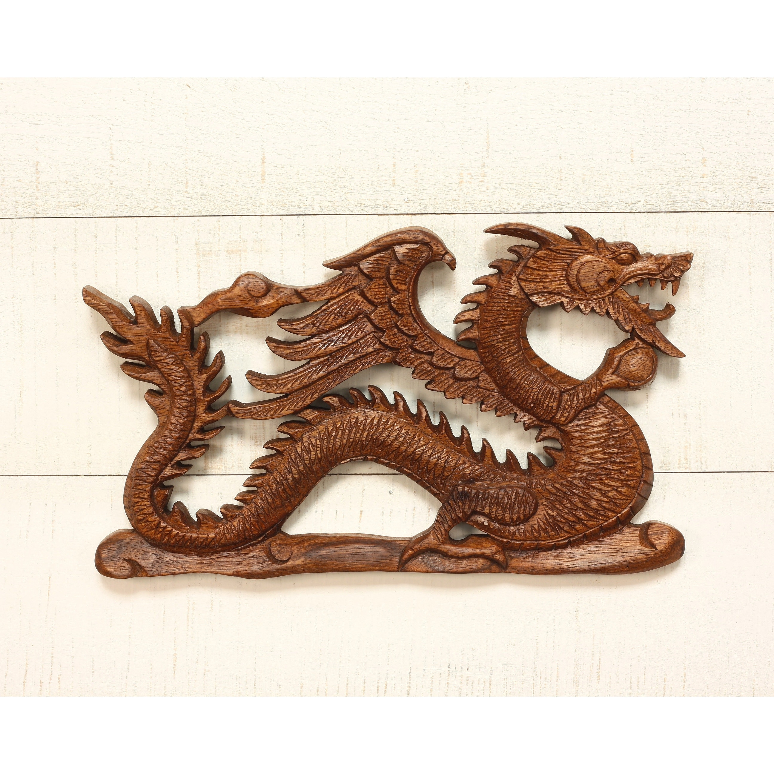 Wooden Handmade Dragon Wall Hanging Relief Plaque Panel Hand Carved Wood Hang Sculpture Handcrafted Gift Art Home Decor Accent
