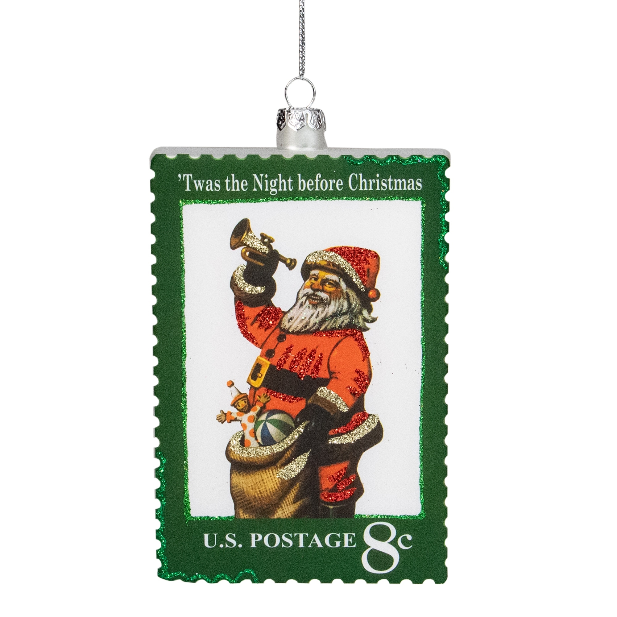 3.5" Green USPS Santa Stamp "Twas The Night Before Christmas" Ornament