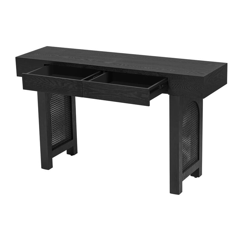 52 Inch 2 Drawers Console Table/Bar Table with Natural Wood Finish