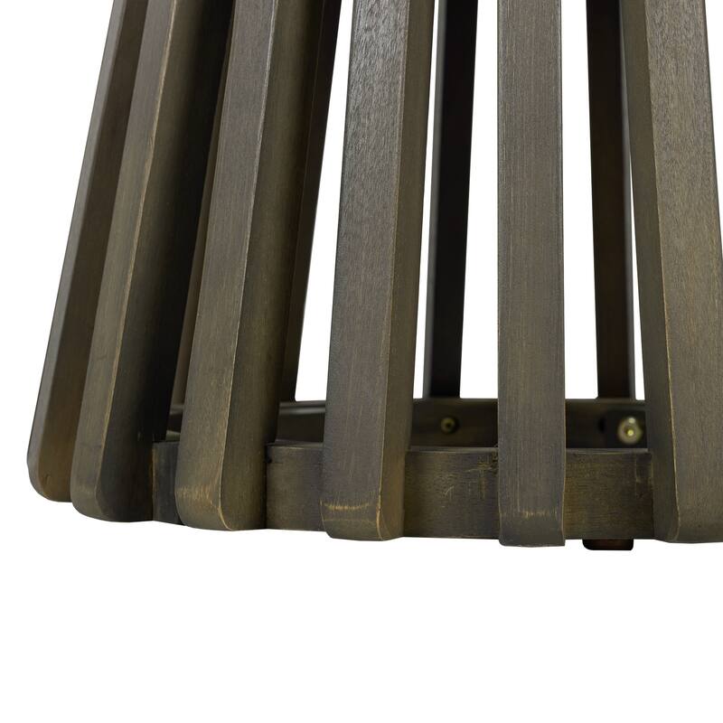 Roomfitters Round Outdoor Acacia Wood Side Table, Slatted Pedestal Base Accent Table for Patio and Balcony