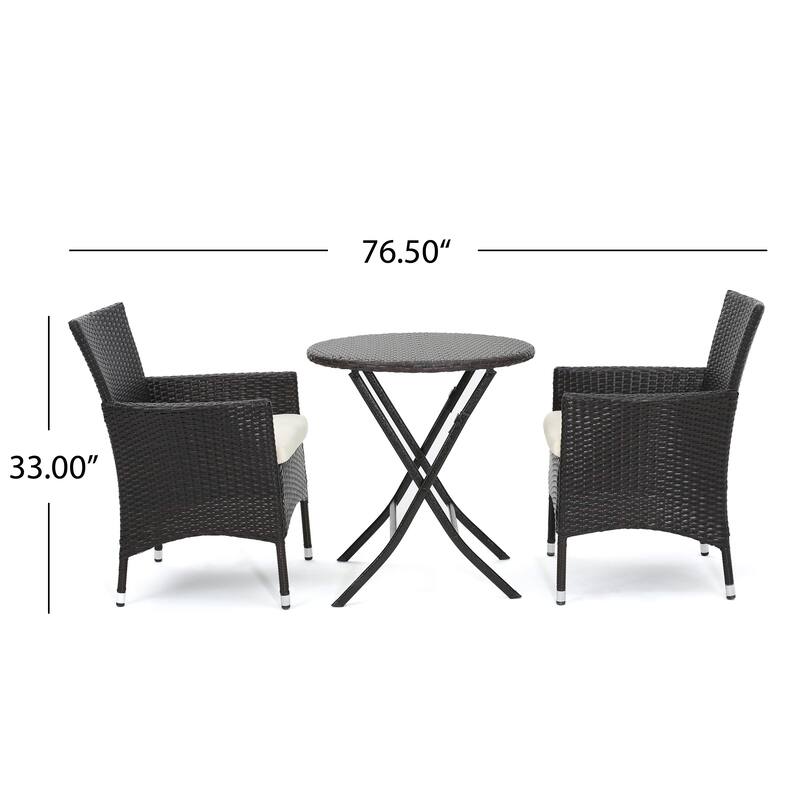 Roomfitters 3-Piece Outdoor Bistro Set with Wicker Chairs and Folding Table, Patio Conversation Set with Cushions, Brown