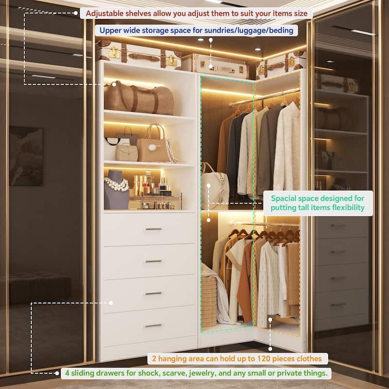 Cimly Set of 2 Corner Closet Organizer, Freestanding Closet System with Wooden Drawers