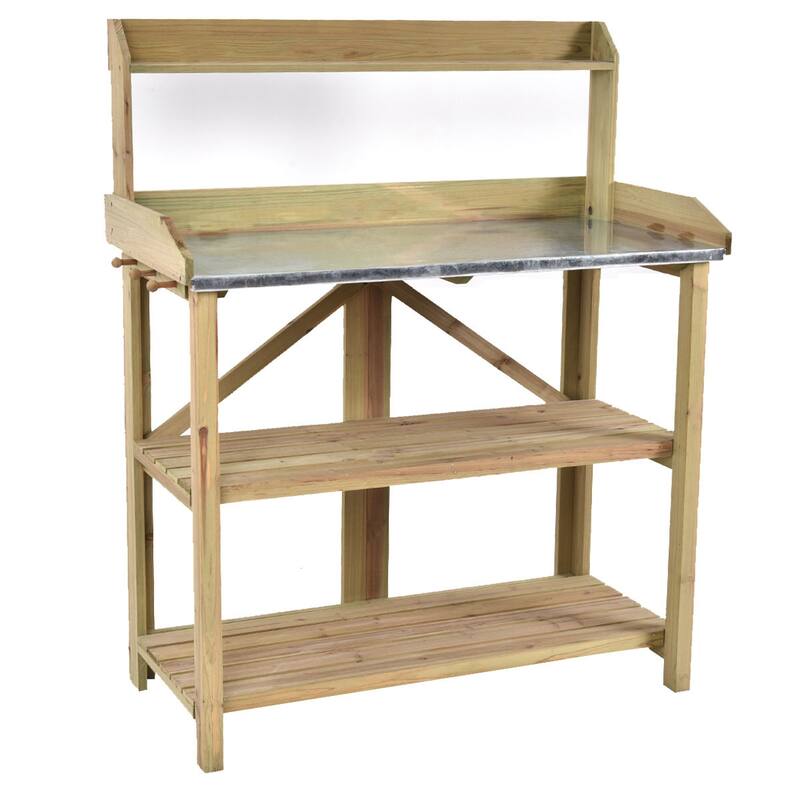 Costway Outdoor Garden Wooden Potting Work Bench Station Planting