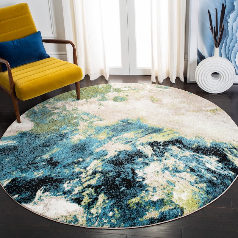 SAFAVIEH Glacier Benoîte Modern Abstract Rug - 3' Round - Navy/Green
