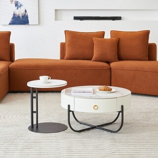 Set of 2 Marble Round Coffee Table Set with Metal Frame - Bed Bath ...