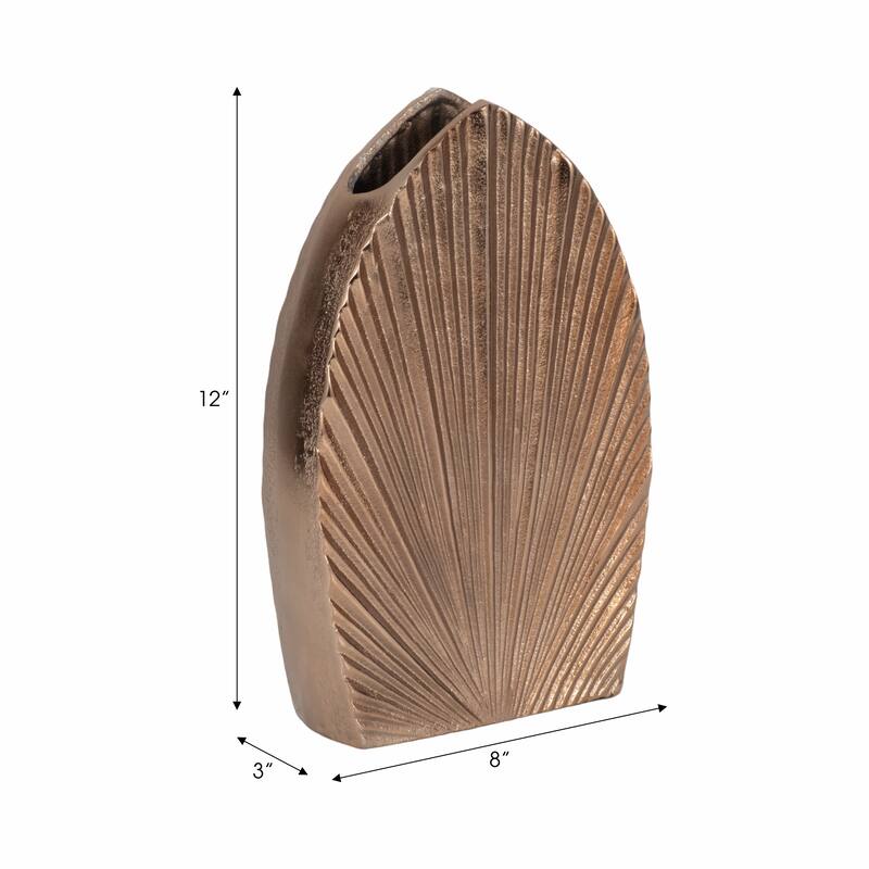 Decorative Metal Flower Vase With Grooved Detailing - Stylish Chic Home Accent Decor