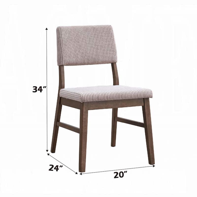 Koen Dining Side Chair Set of 2, Beige Corduroy Cushion, Walnut Brown