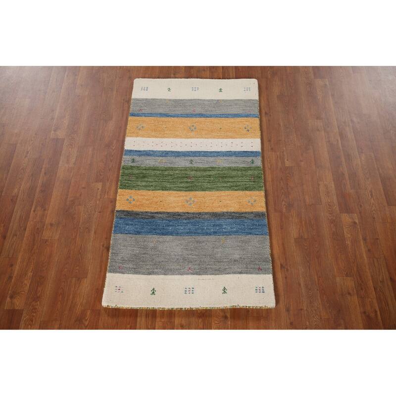 Striped Gabbeh Indian Rug Handmade Wool Carpet - 2'7"x 4'11"