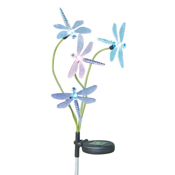 Set of 2 Solar Powered Dragonfly Yard Garden Stake Color Changing LED Light 