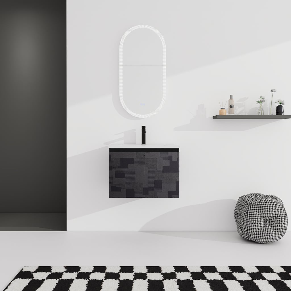 Plywood Wall Mounting Bathroom Vanity Set in Black with Integrated Ceramic Sink