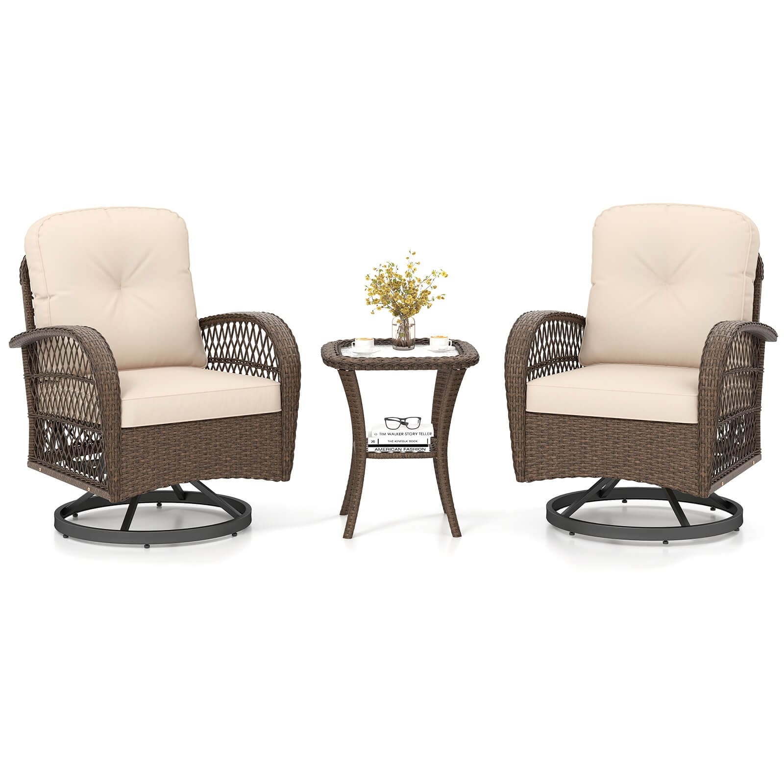 Costway 3 PCS Patio Swivel Rocker Set Gliding Bistro Furniture Set