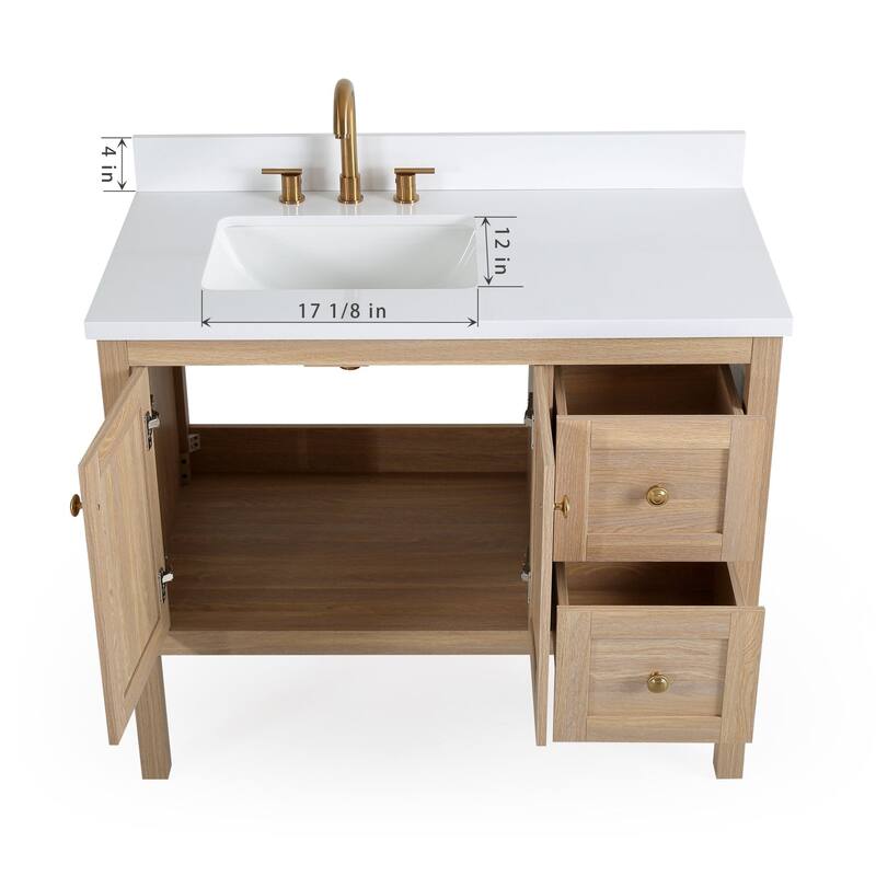 48 Inch Modern Light Oak Single Sink Bathroom Vanity With White Quartz Top