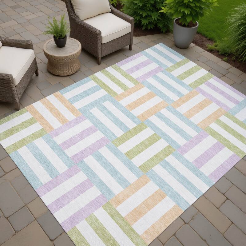 Machine Washable Indoor/ Outdoor Modern Hatch Chantille Rug - Pearl - 3' x 5'