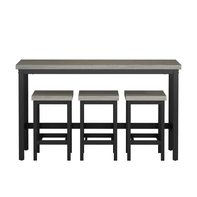 Counter Height Extra Long Dining Table Set with 3 Stools Pub Kitchen Set Side Table with Footrest