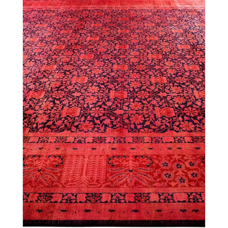 Overton Hand Knotted Wool Vintage Inspired Modern Contemporary Overdyed Red Area Rug - 10' 3" x 14' 0"
