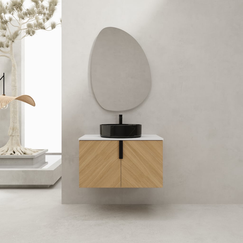 30" Bathroom Vanity with Matt Black Engineered Quartz Sink and Soft Black Drawers, Wall Mounted Floating Bathroom Vanity