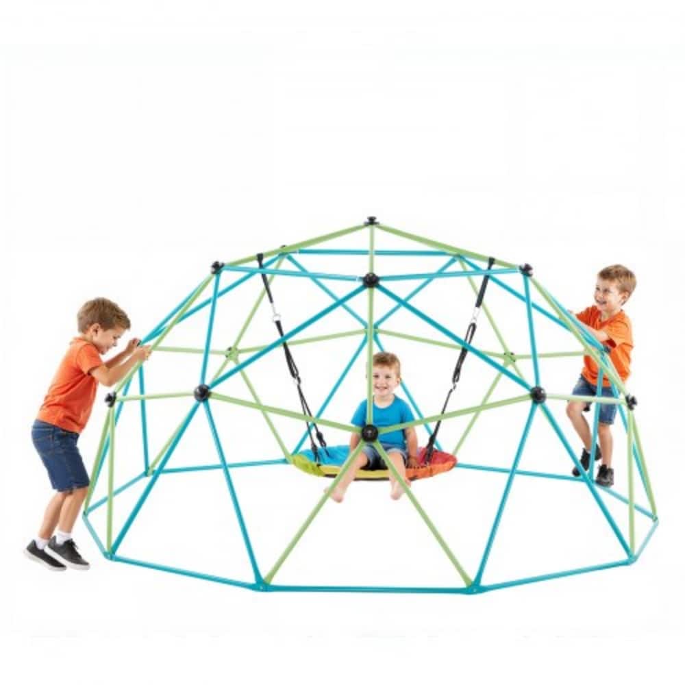 10FT Jungle Gym Climbing Dome for Kids with Saucer Swing and Promotes Active Play and Fitness - 120 x 120 x 60 in
