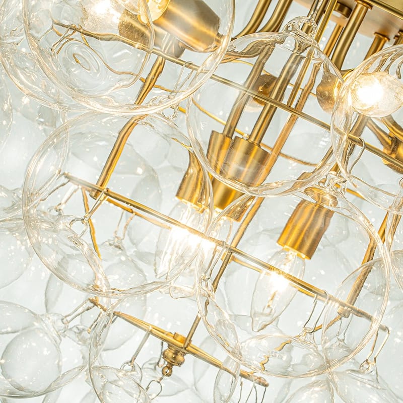 27in Brushed Brass Bubble Style Clear Glass Globe Chandelier